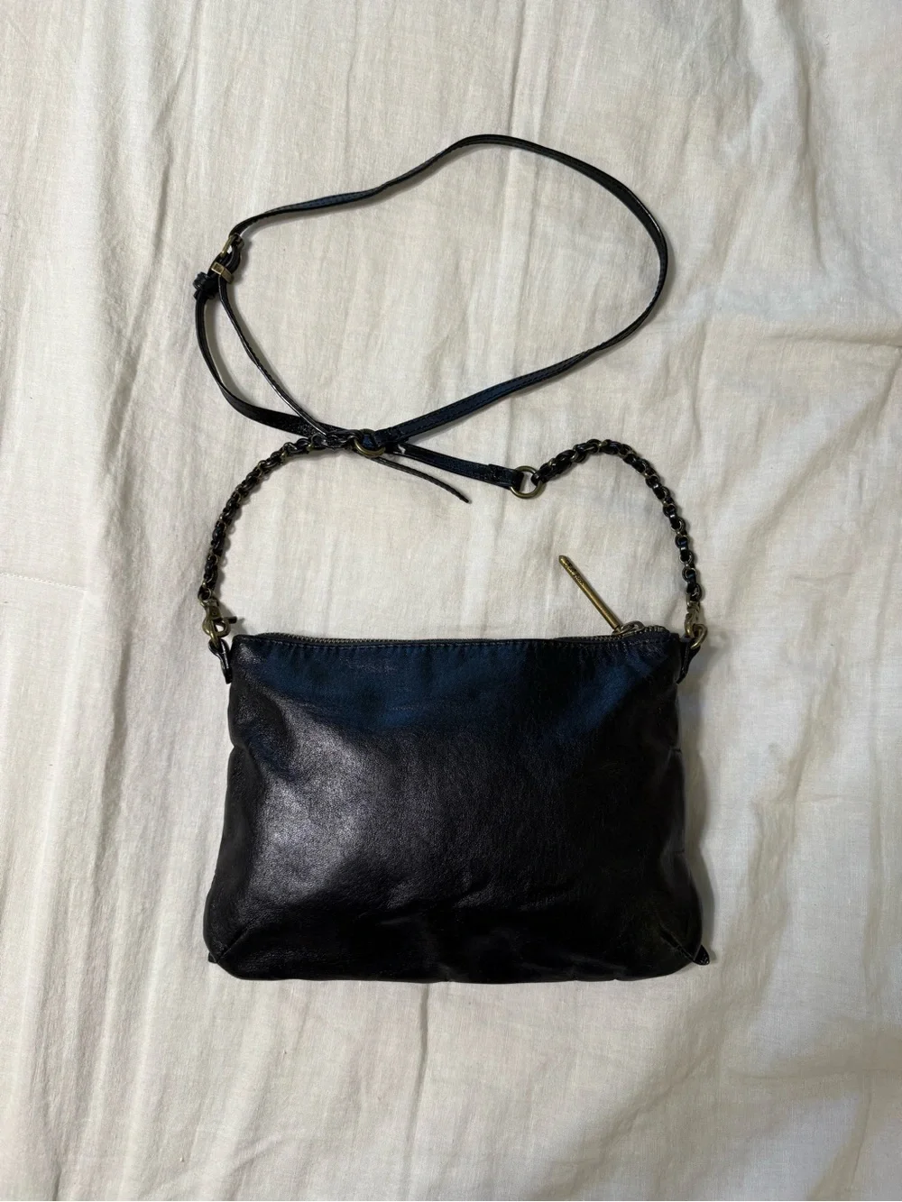 Elliott Lucca Black Woven Leather Crossbody Bag